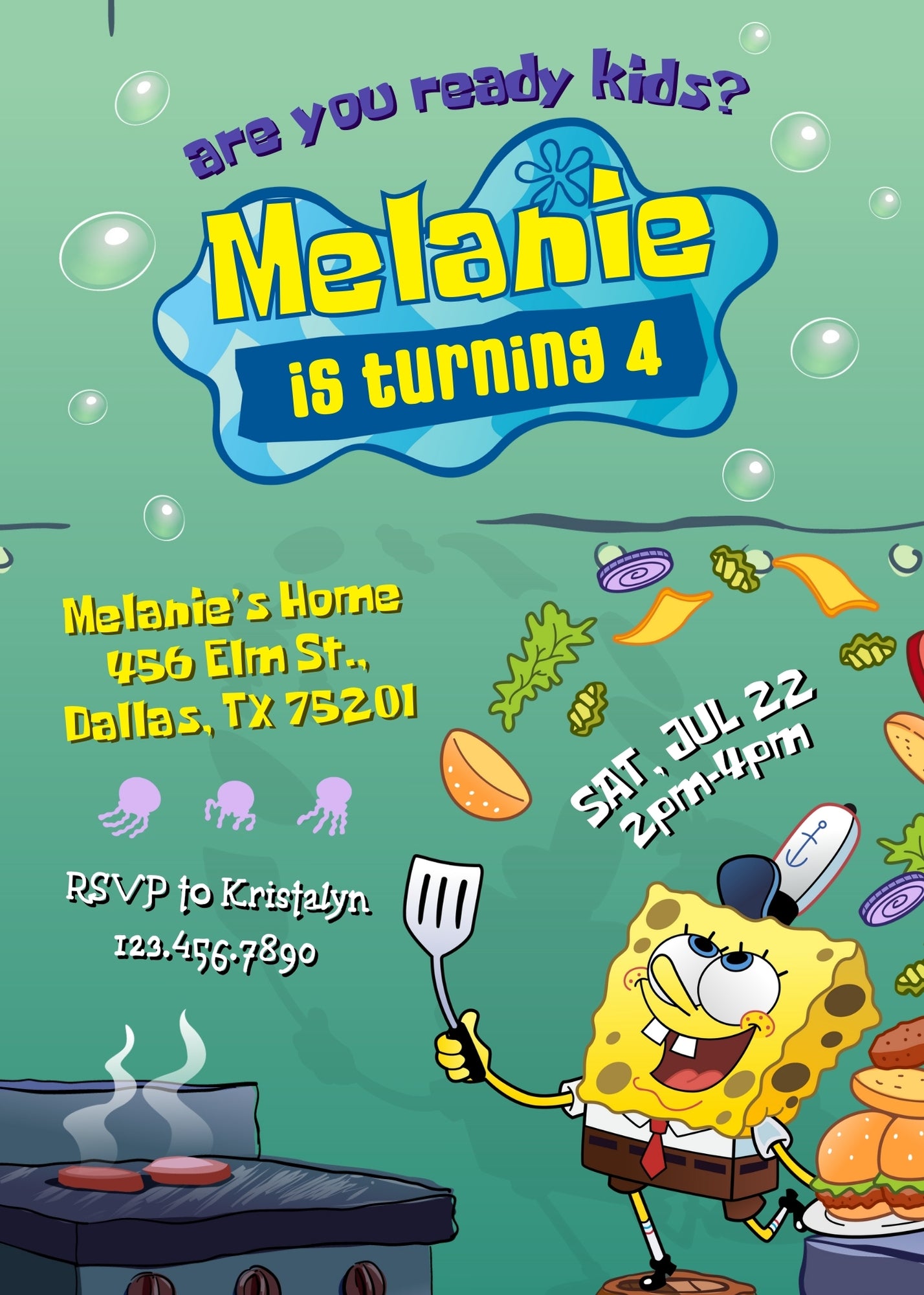 SpongeBob SquarePant customizable invitation template | Share or Print | SJ800
