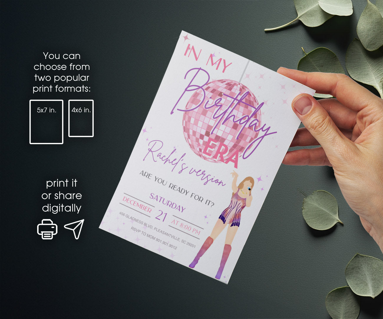 Taylor Swift Eras Tour customizable invitation template | Share or Print | girl | WX579