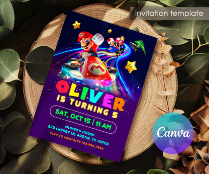 Mario Kart Gamer customizable invitation template | Share or Print | boy | QD973