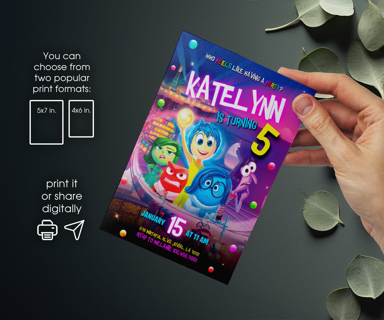 Inside Out 2 customizable invitation template | Share or Print | IN254