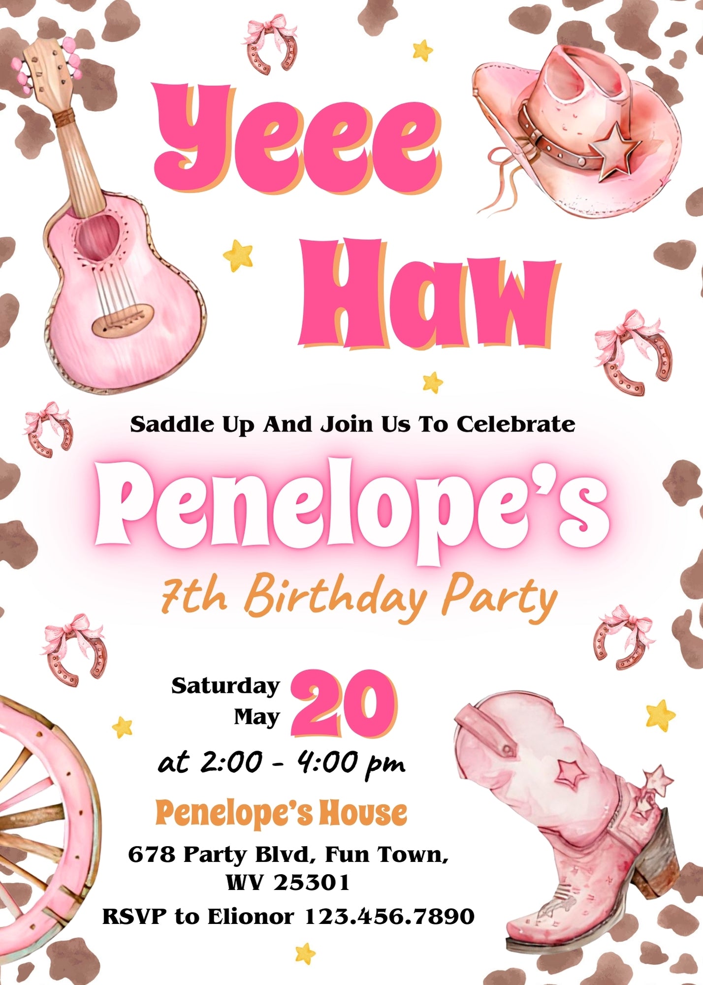 Cowgirl Pink Rodeo customizable invitation template | Share or Print | girl | EX569