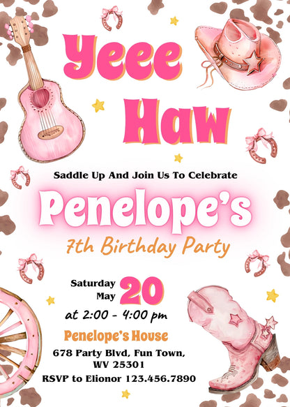 Cowgirl Pink Rodeo customizable invitation template | Share or Print | girl | EX569