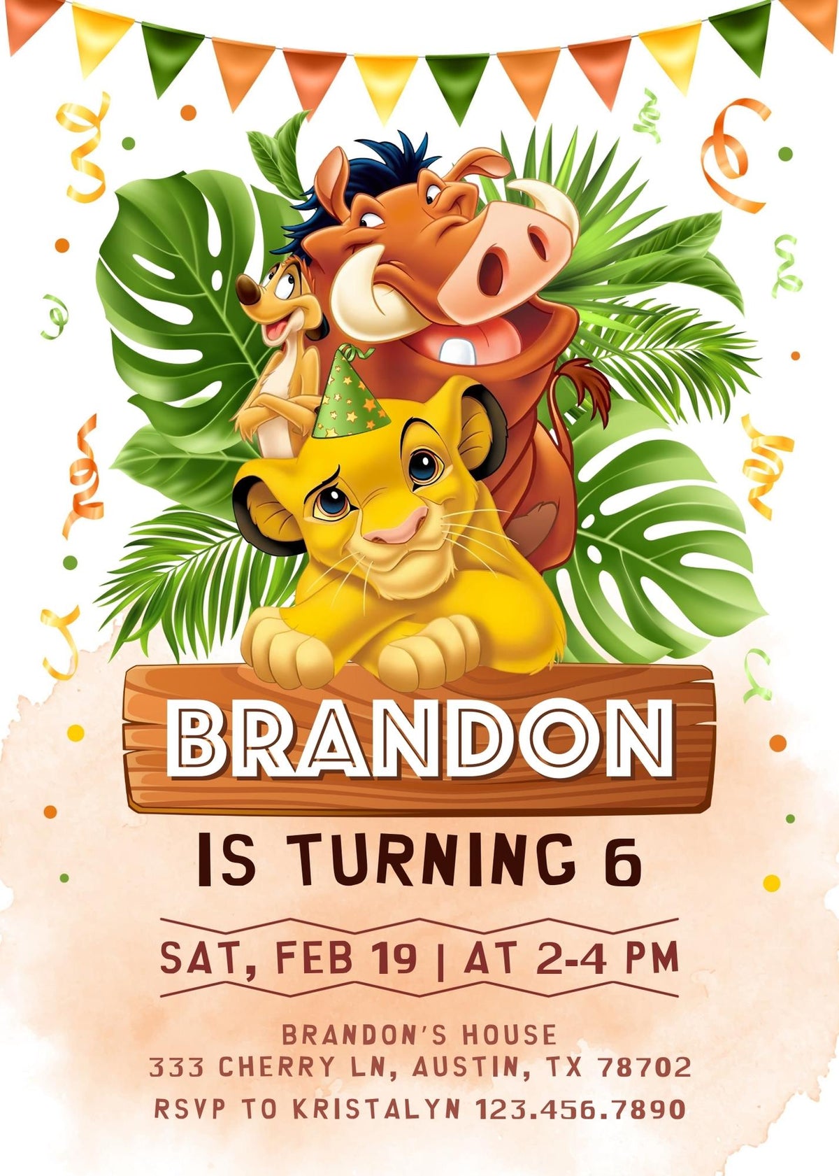 Lion King Simba customizable invitation template | Share or Print | JG387