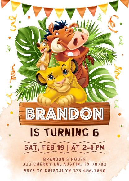 Lion King Simba customizable invitation template | Share or Print | JG387