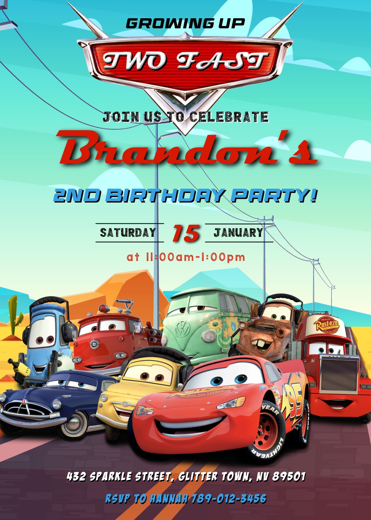 Cars Lightning Mcqueen Two customizable invitation template | Share or Print | boy | TA194