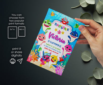 Baby Shark customizable invitation template | Share or Print | HU059