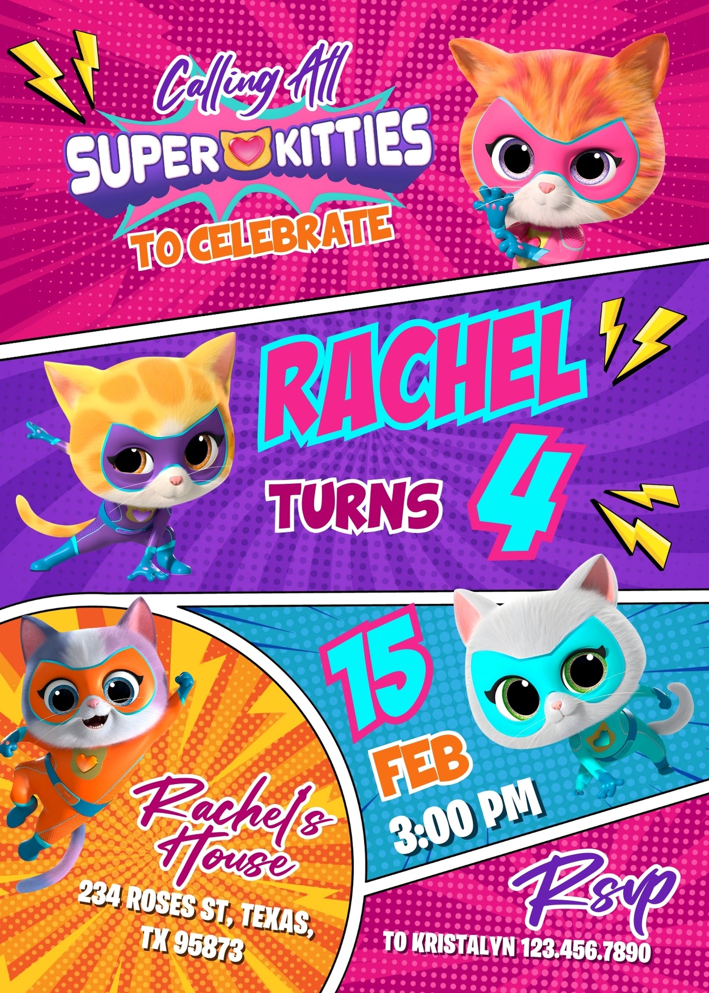 SuperKitties customizable invitation template | Share or Print | YA954