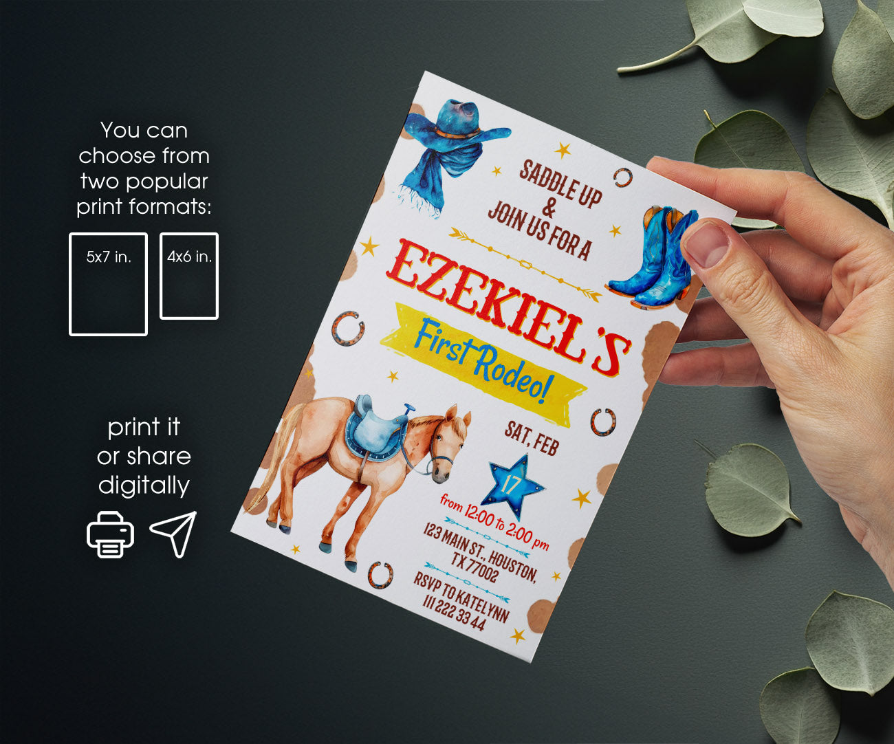 Cowboy Rodeo customizable invitation template | Share or Print | boy | NM071