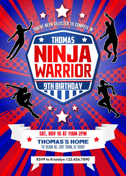 American Ninja Warrior customizable invitation template | Share or Print | RP446
