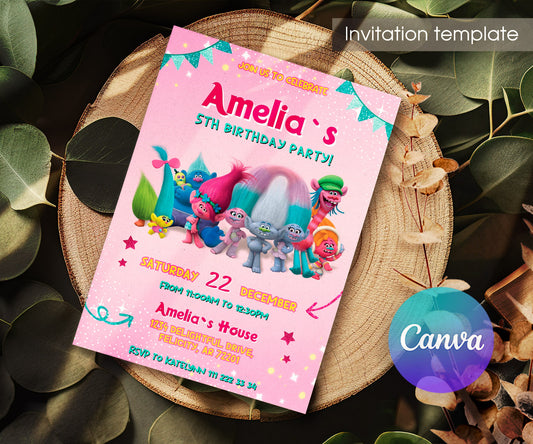 Trolls Poppy customizable invitation template | Share or Print | BT701