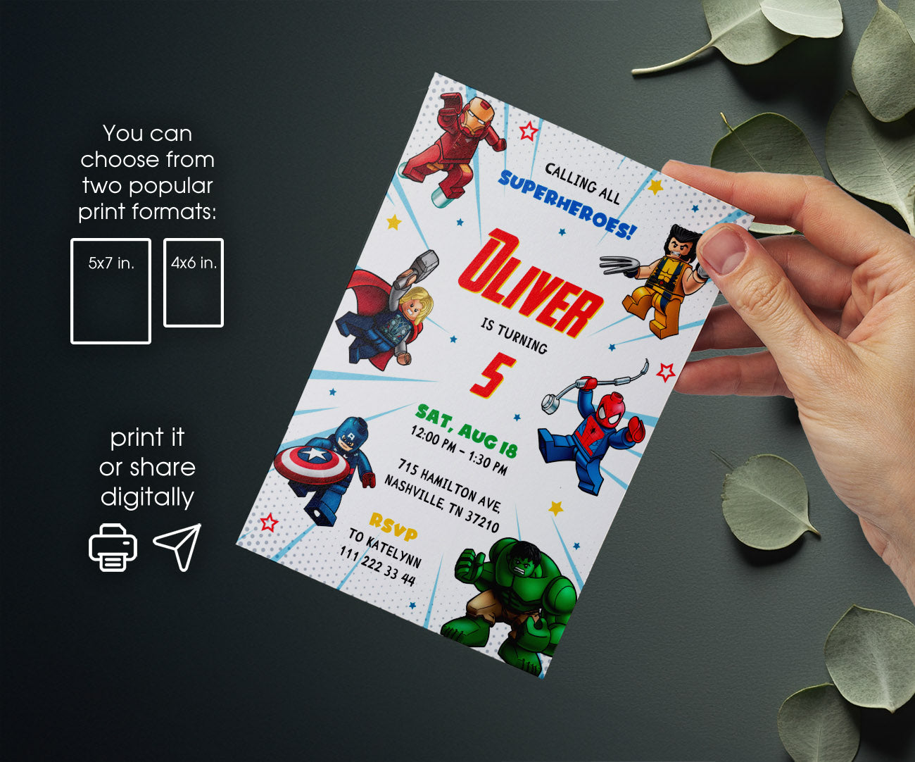 Avengers Marvel Superhero customizable invitation template | Share or Print | boy | PS759