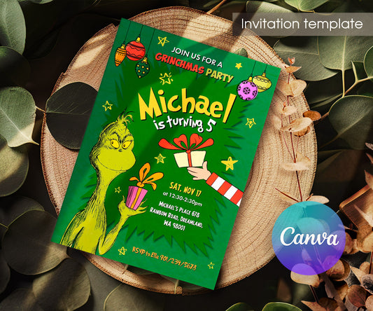 Dr Seuss How the Grinch Stole Christmas customizable invitation template | Share or Print | FQ200