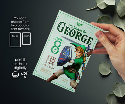 Legend of Zelda Gamer customizable invitation template | Share or Print | NR335