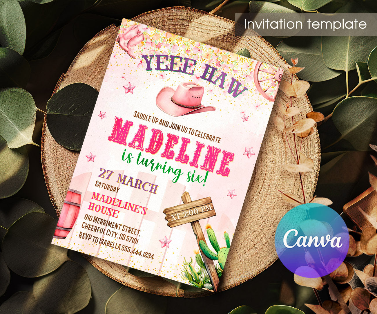 Cowgirl Pink Rodeo customizable invitation template | Share or Print | girl | YI835