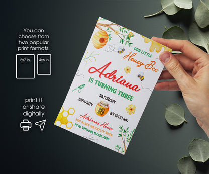 1st Bee Day Party customizable invitation template | Share or Print | US869