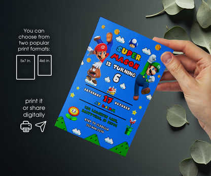 Super Mario Bros customizable invitation template | Share or Print | JZ850