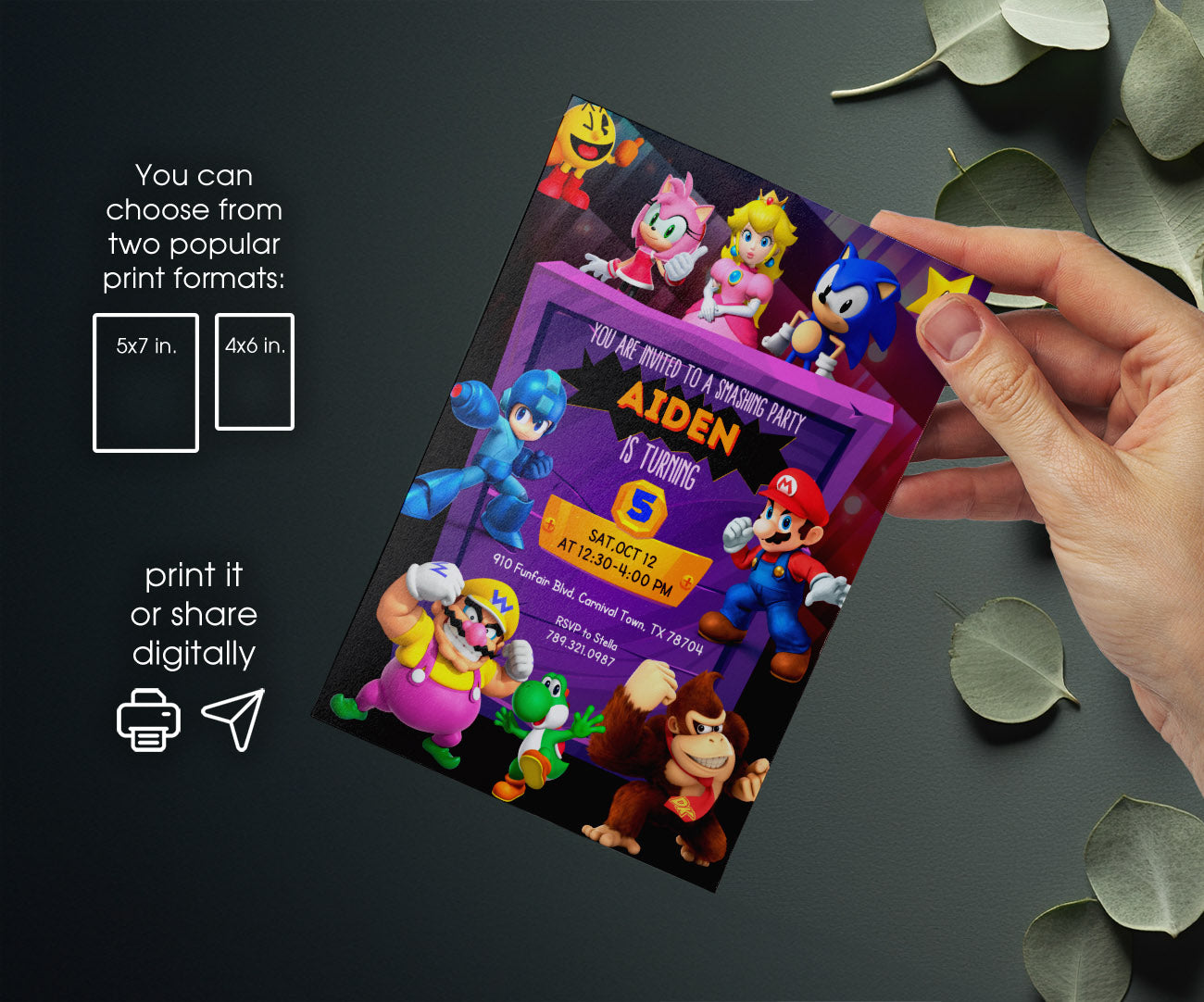 Super Smash Mario Bros customizable invitation template | Share or Print | HJ002
