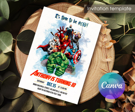 Avengers Marvel Superhero customizable invitation template | Share or Print | boy | WB558