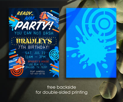 Dart Gun NERF Blaster customizable invitation template | Share or Print | boy | RV856
