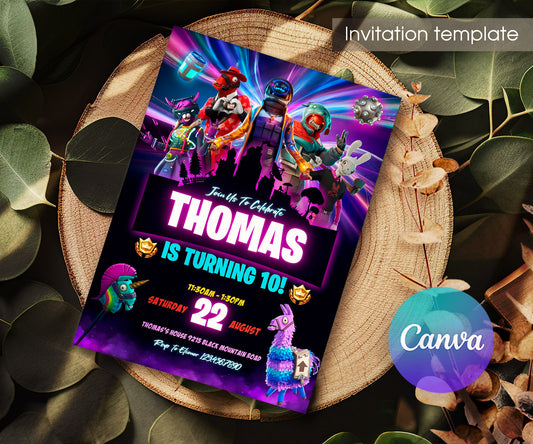 Fortnite Gamer customizable invitation template | Share or Print | boy | JH800