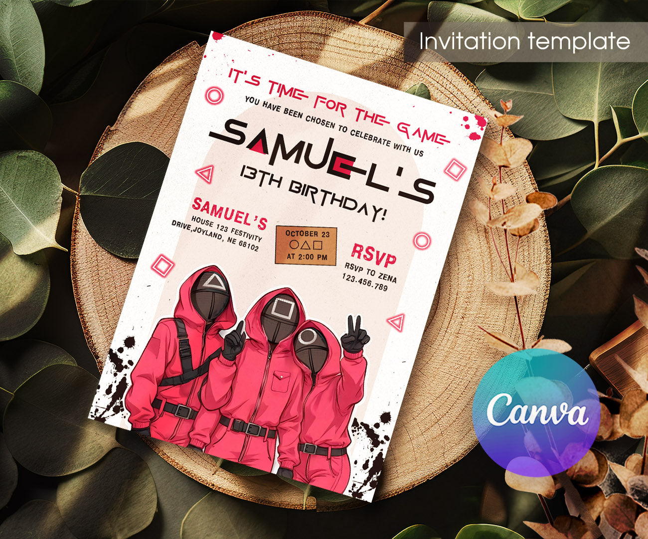 Squid Game customizable invitation template | Share or Print | QH037