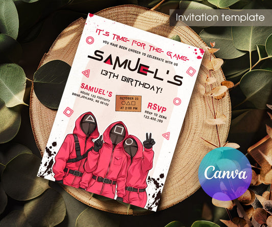 Squid Game customizable invitation template | Share or Print | QH037