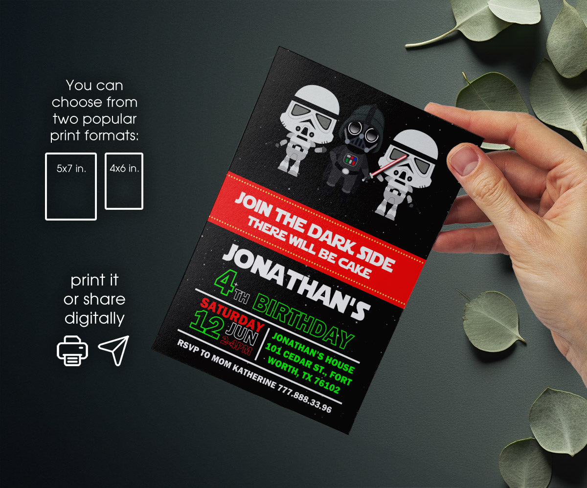 Star Wars Darth Vader customizable invitation template | Share or Print | boy | ZA035