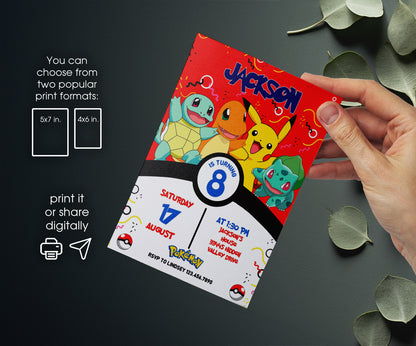 Pokemon Pikachu customizable invitation template | Share or Print | CD763