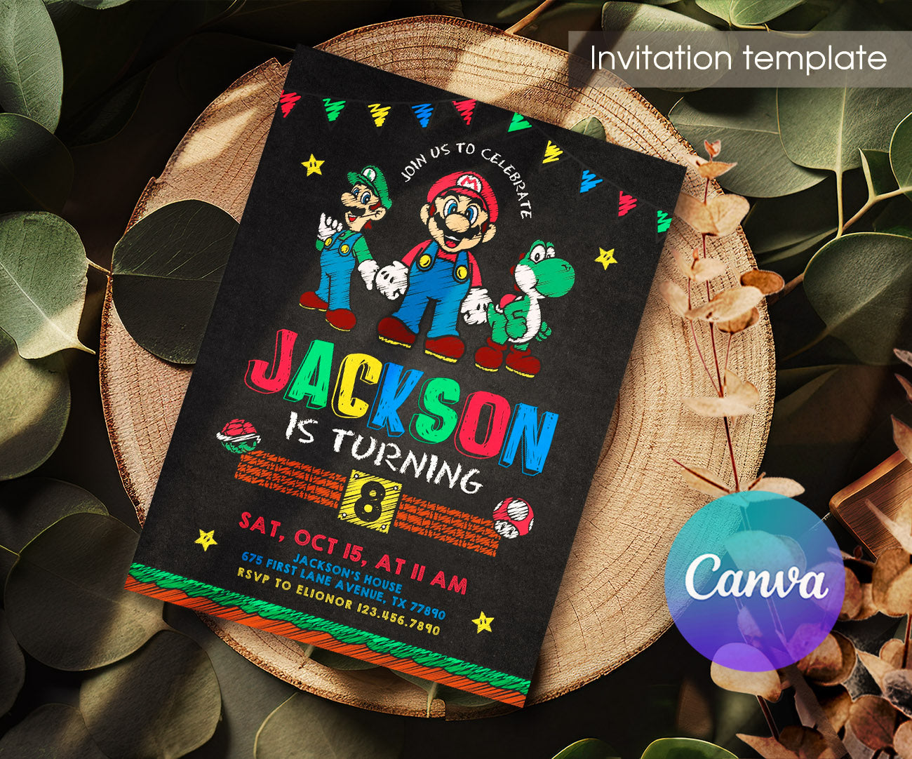 Super Mario Bros customizable invitation template | Share or Print | RY878