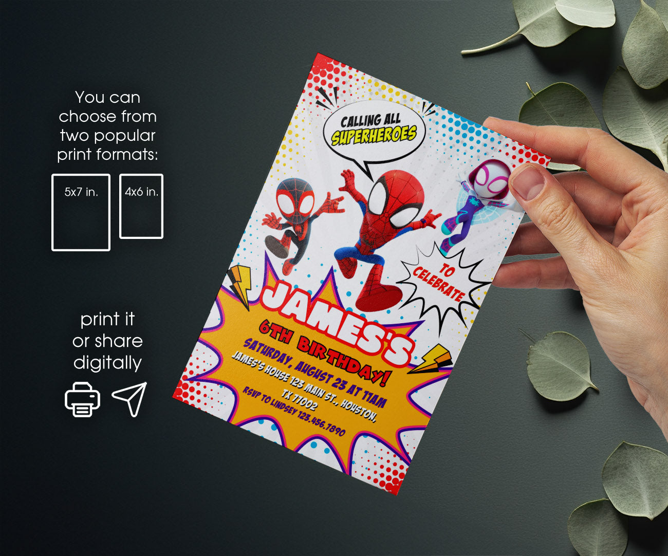 Spidey and His Amazing Friends customizable invitation template | Share or Print | boy | RS876