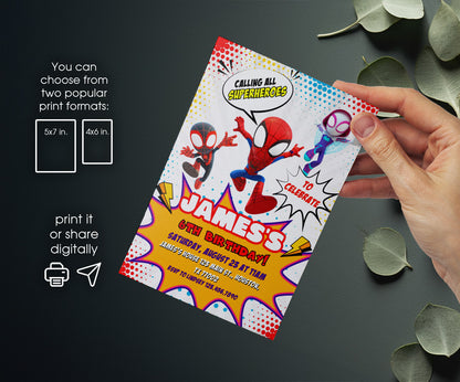 Spidey and His Amazing Friends customizable invitation template | Share or Print | boy | RS876