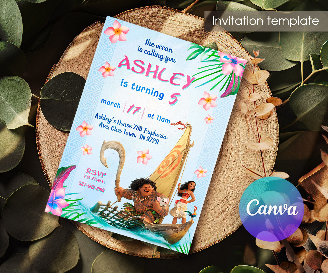 Moana Princess customizable invitation template | Share or Print | girl | HB260
