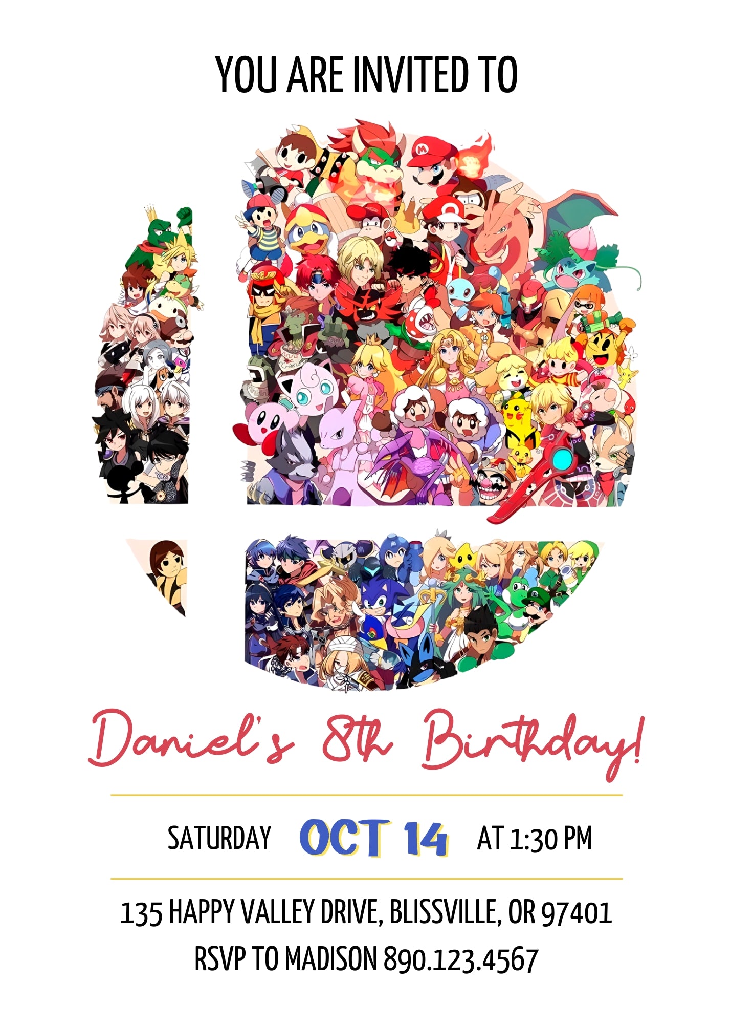 Super Smash Mario Bros customizable invitation template | Share or Print | CR244