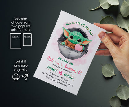 Baby Yoda Grogu Star Wars Mandalorian customizable invitation template | Share or Print | boy | ZE228