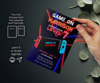 Nintendo Switch Gamer customizable invitation template | Share or Print | MO514