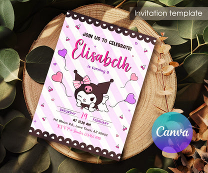Kuromi Hello Kitty Sanrio customizable invitation template | Share or Print | QB011