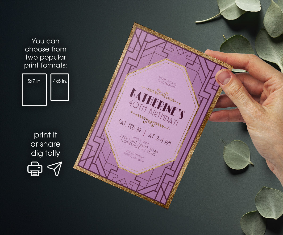 The Great Gatsby Art Deco customizable invitation template | Share or Print | AJ587