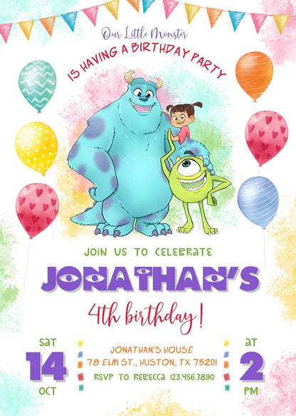 Monsters, Inc. customizable invitation template | Share or Print | EG062