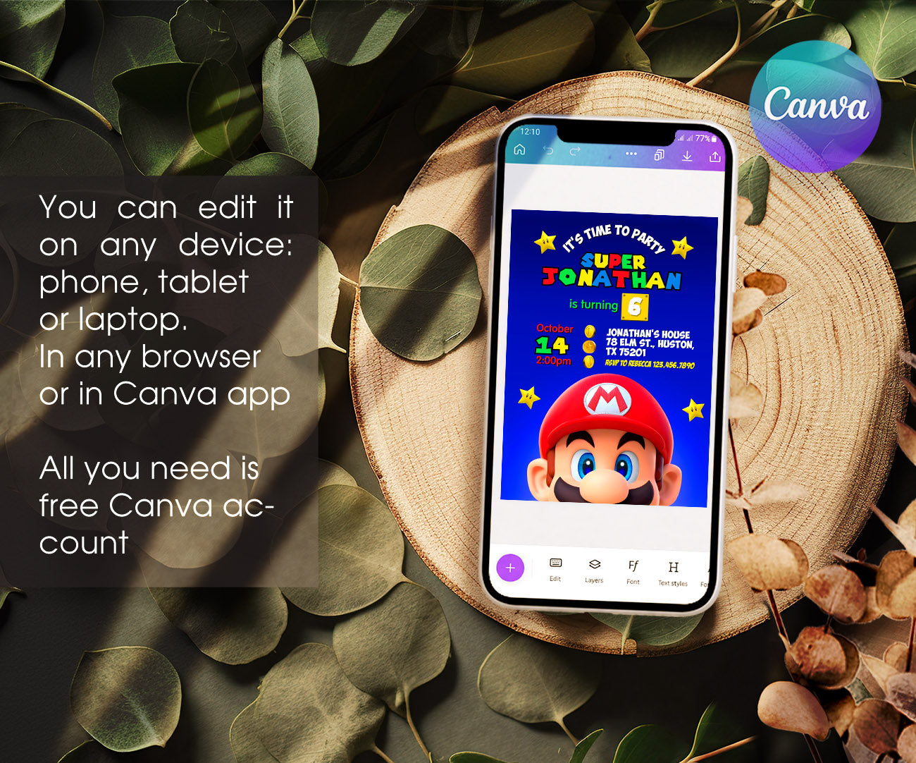 Super Mario Bros customizable invitation template | Share or Print | RZ939