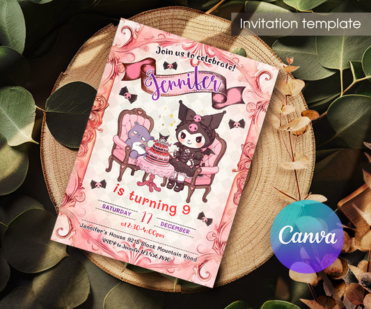 Kuromi Hello Kitty Sanrio customizable invitation template | Share or Print | YX400