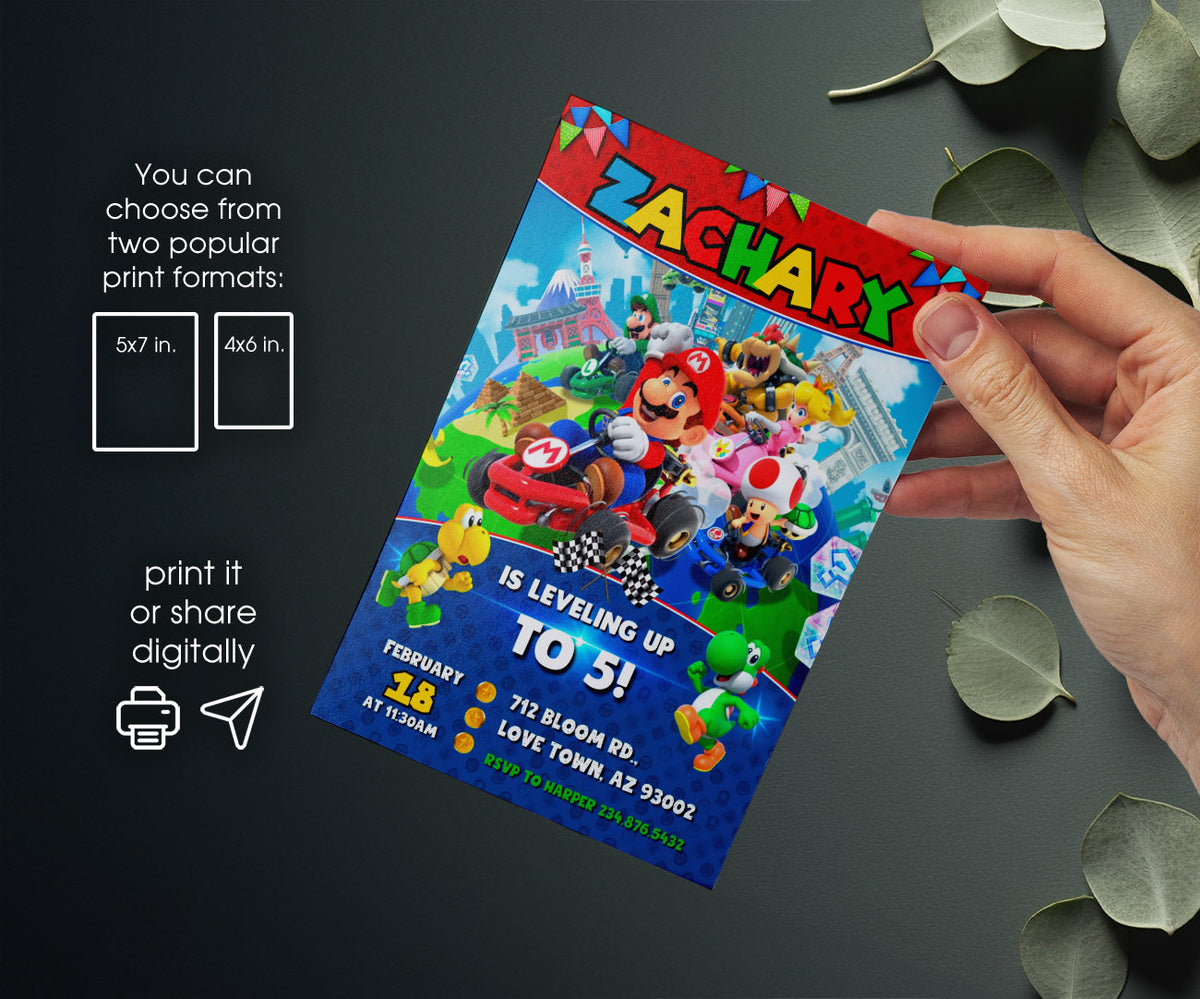 Mario Kart Gamer customizable invitation template | Share or Print | boy | JI992