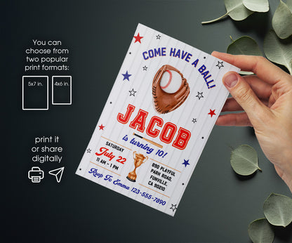 Baseball MLB Sport customizable invitation template | Share or Print | boy | WC302