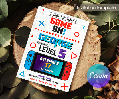 Nintendo Switch Gamer customizable invitation template | Share or Print | WU570