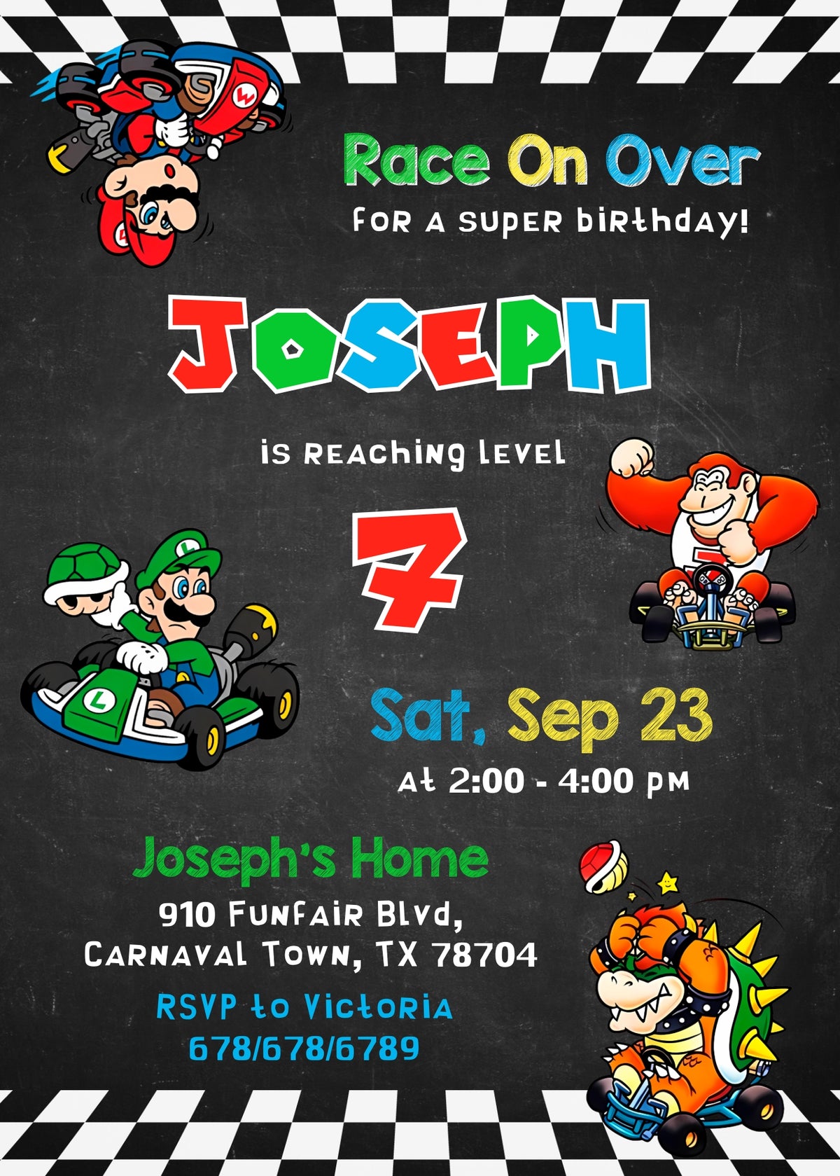 Mario Kart Gamer customizable invitation template | Share or Print | boy | TH873