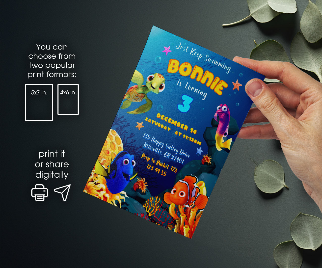 Finding Nemo customizable invitation template | Share or Print | LL964