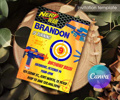 NERF Dart Wars customizable invitation template | Share or Print | boy | LG681