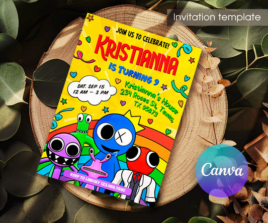 Rainbow Friends customizable invitation template | Share or Print | PB843
