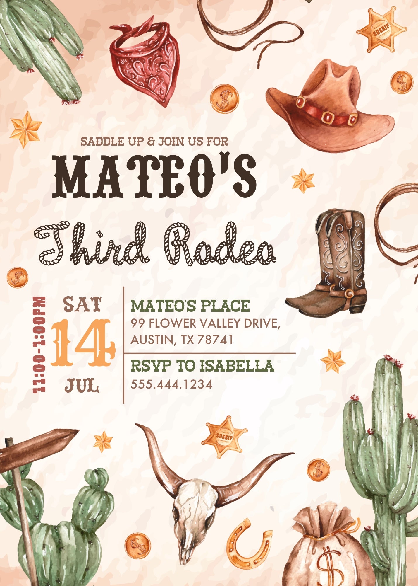 Cowboy Rodeo customizable invitation template | Share or Print | boy | VU492