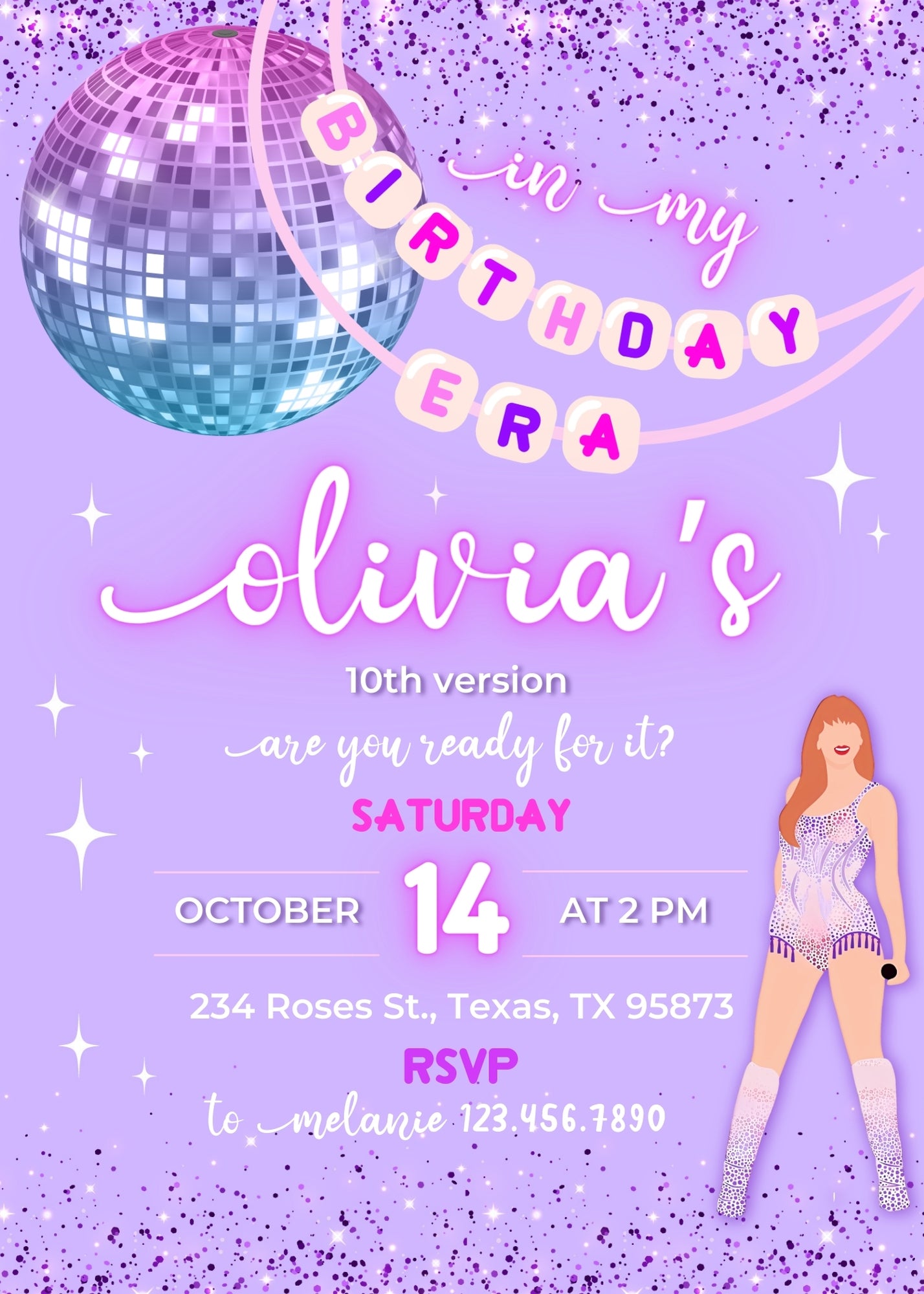 Taylor Swift Eras Tour customizable invitation template | Share or Print | girl | WY305
