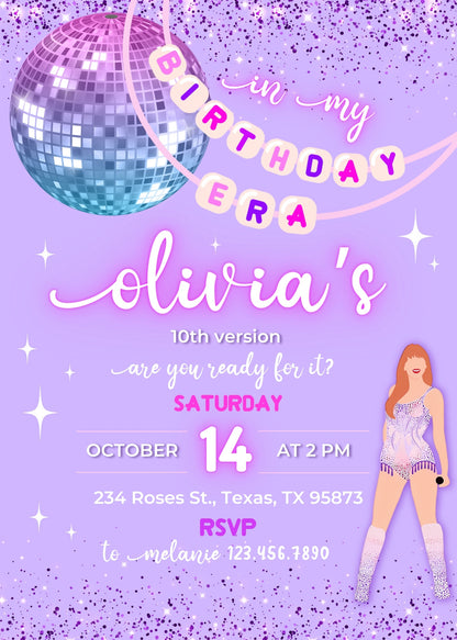 Taylor Swift Eras Tour customizable invitation template | Share or Print | girl | WY305